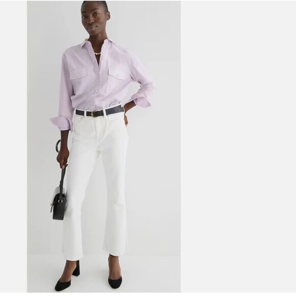 LIKE NEW J. Crew 10" Demi Boot Crop Denim Jean Straight Pant White Raw Hem 29" - Picture 2 of 7